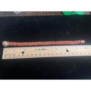Banana Republic Red Coral Beaded Link Bracelet Gold Tone Magnetic Clasp 7.5"